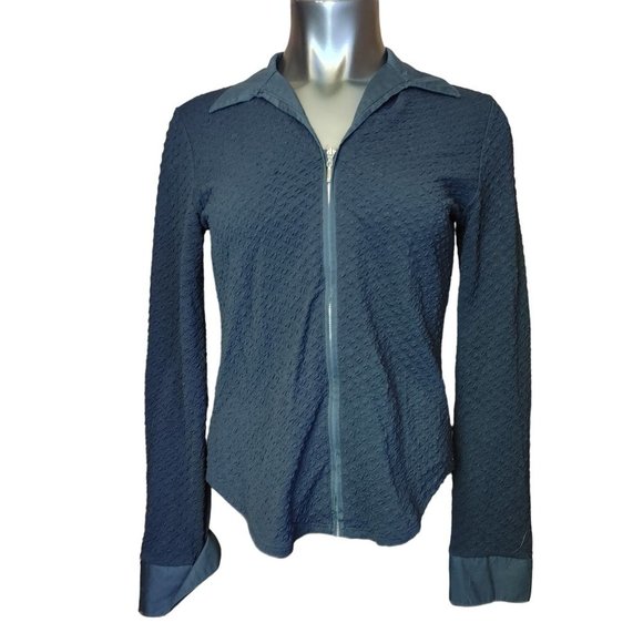 KATE LANDRY Womens S Black Textured Zip Up Long Sleeve Shirt Top - Picture 1 of 3